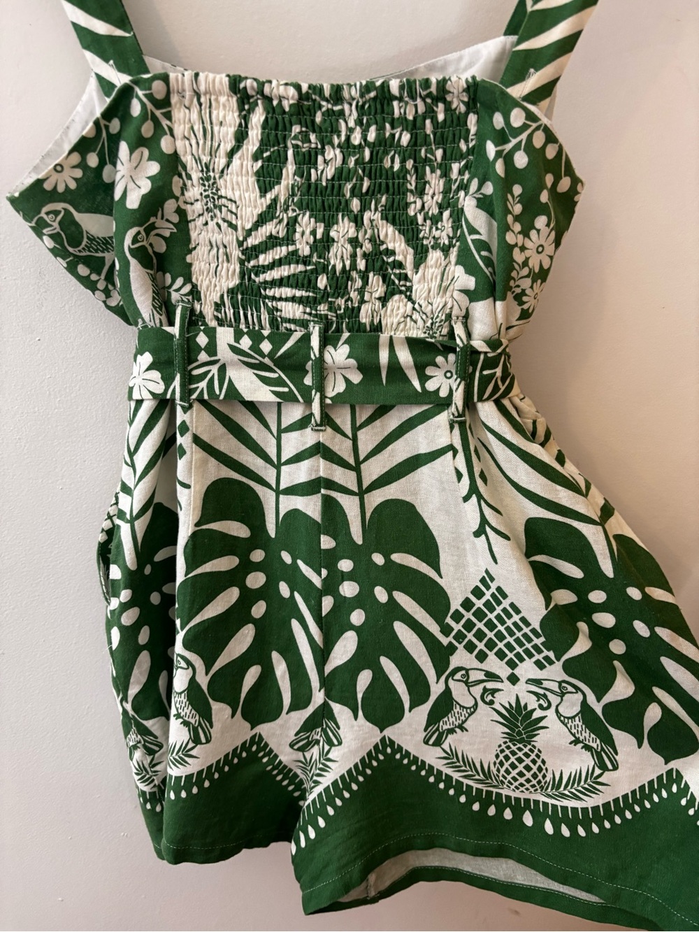 Rachel Zoe Green & White Tropical Print Sleeveless Linen Shorts Romper - Picture 6 of 11